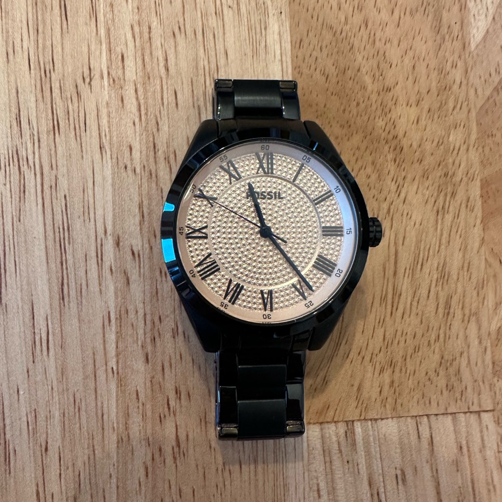Fossil rose gold & black watch